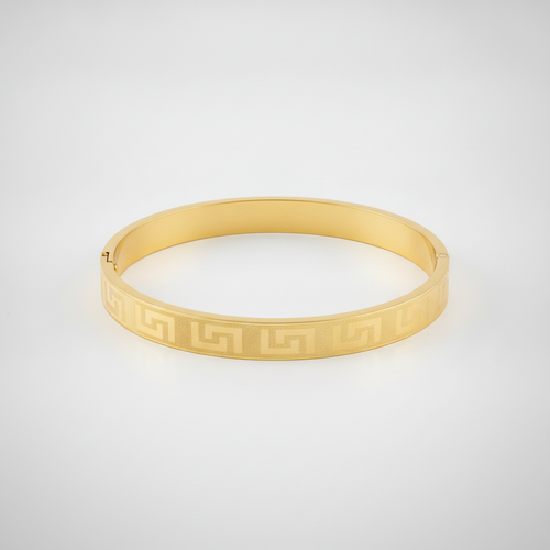 Men's Gold-Tone Bangle Bracelet with Greek Key Pattern