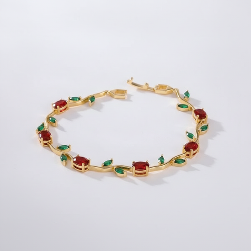 Gold-Tone Ruby Red & Emerald Green Crystal Tennis Bracelet