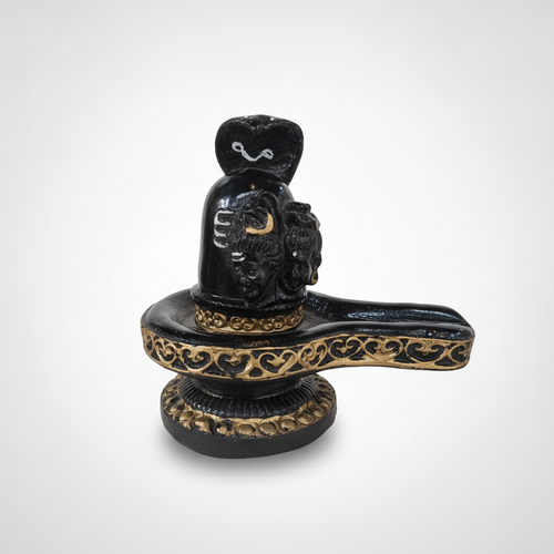 Black Shiva Lingam Statue with Gold Yoni Base – Resin Idol