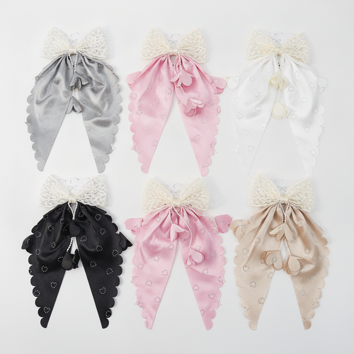 Lace & Pearl Bow Hair Clip with Ribbon Streamers