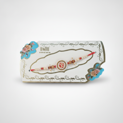 Om Symbol Rakhi with Pearl & Sandalwood Beads
