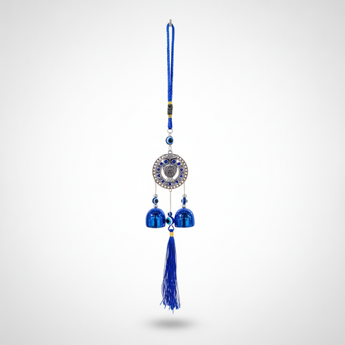 Evil Eye Owl Wind Chime with Blue Bells & Tassel