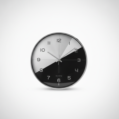 Modern Two-Tone Quartz Wall Clock – Silver & Black