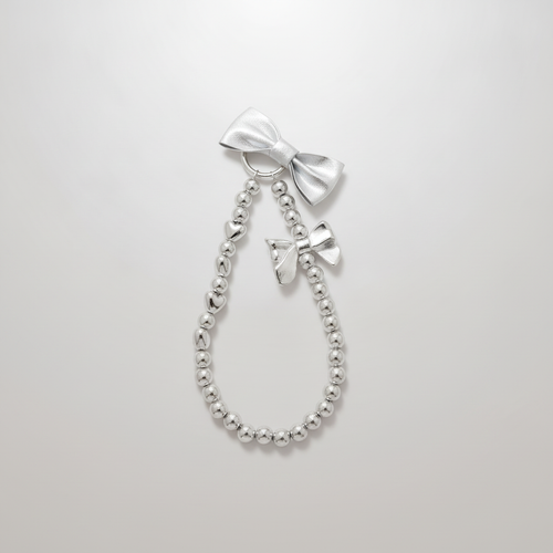 Silver Beaded Bow Keychain – Cute Charm Accessory