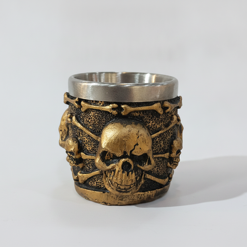 Skull & Crossbones Whisky Shot Mug – Gothic Gold & Steel