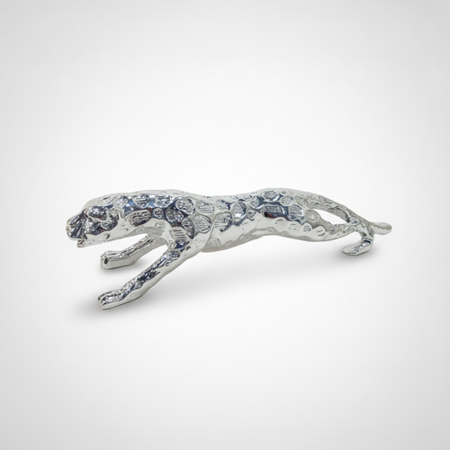 15-Inch Silver Chrome Leopard Sculpture Decorative Figurine