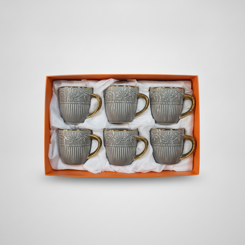 Elegant Gray & Gold Ceramic Mug Set of 6
