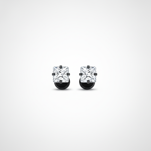 Men's Black Stainless Steel Square CZ Stud Earrings