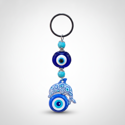 Evil Eye Dolphin Keychain with Turquoise Beads