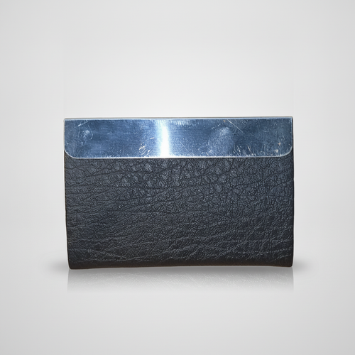 Black Leather & Silver Metal Business Card Holder