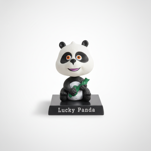 Lucky Panda Bobblehead Figurine with Bamboo — Desk Decor