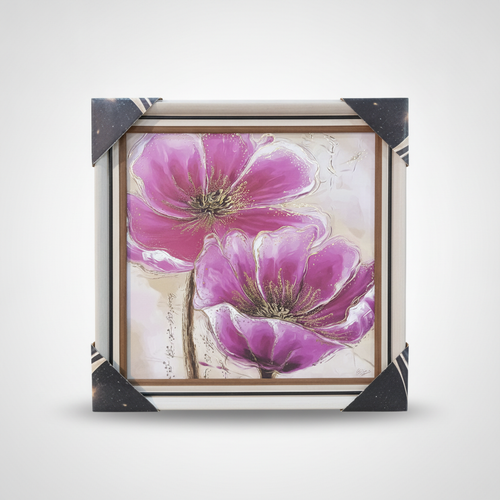 Purple Floral Canvas Wall Art with Decorative Frame