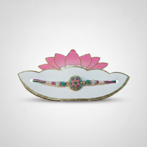Meenakari Floral Rakhi with Pearl & Crystal Beads