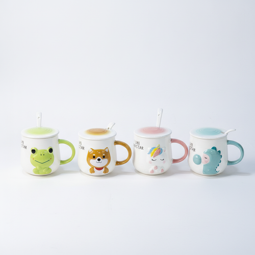 Cute Animal Ceramic Mug with Lid & Spoon – 4 Designs