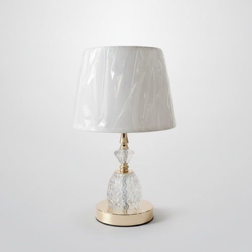 Crystal & Gold Table Lamp with White Fabric Shade