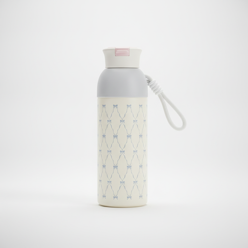 Insulated Water Bottle with Bow Print & Wrist Strap