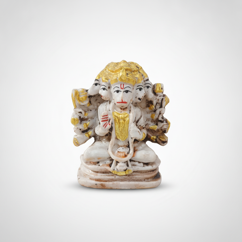 Panchamukhi Hanuman Idol | White & Gold Resin Statue