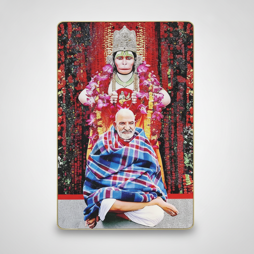 Hanuman Ji & Saint Devotee Sparkling Glass Wall Frame