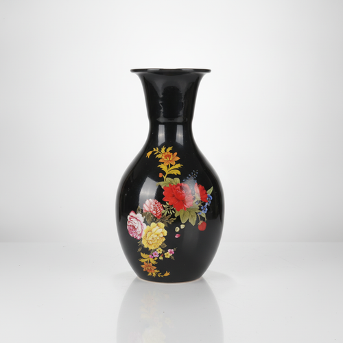 Black Floral Ceramic Vase – Peony & Botanical Motif