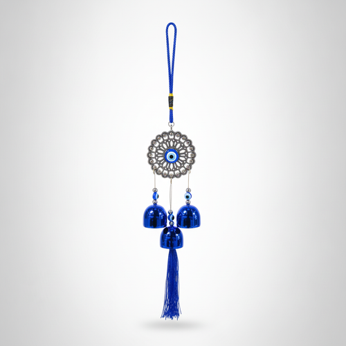 Evil Eye Wind Chime with Mandala Medallion & Blue Bells