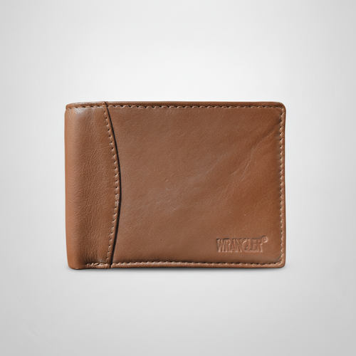 Wrangler Men's Slim Bifold Leather Wallet – Tan Brown