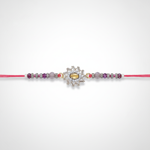 Elegant Crystal Snowflake Rakhi with Beaded Thread