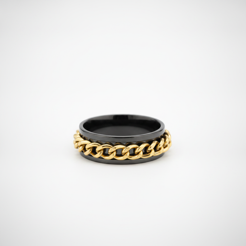 Men's Black & Gold Chain Spinner Ring