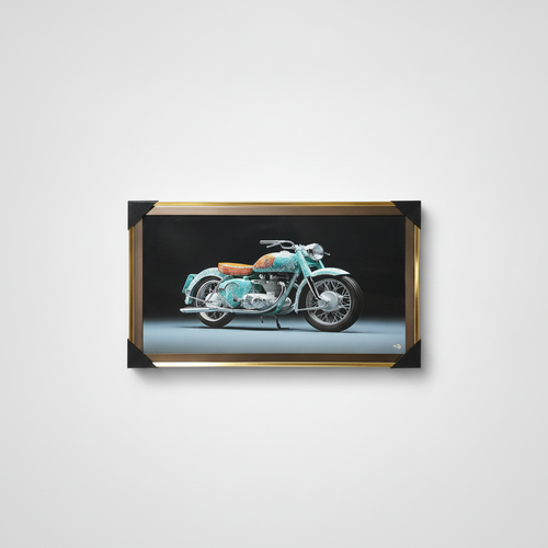 Vintage Motorcycle Framed Wall Art – Teal Classic Cruiser Print