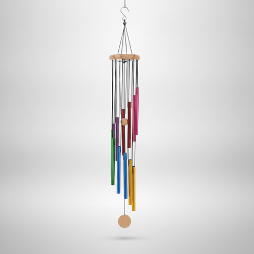 Rainbow Wind Chime with Colorful Metal Tubes & Wood Top