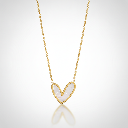 Gold Heart Pendant Necklace with Mother of Pearl Inlay