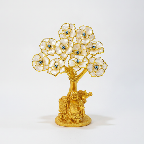 Golden Lucky Buddha Evil Eye Flower Tree Figurine