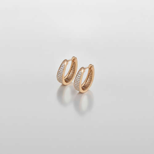Pavé Crystal Huggie Hoop Earrings in Gold Tone