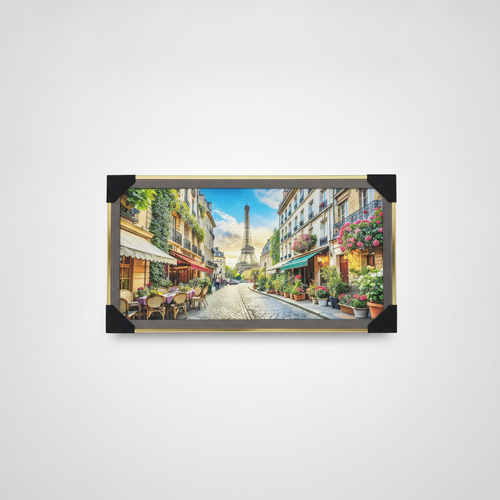 Framed Paris Street Scene Wall Art with Eiffel Tower