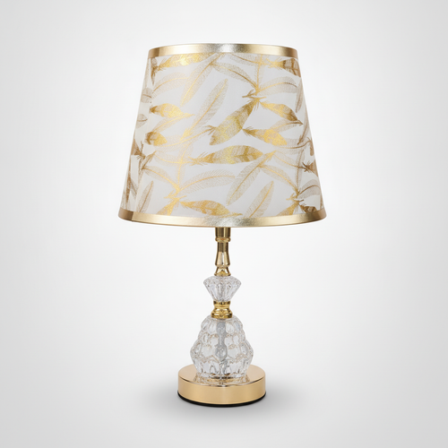 Gold Feather Crystal Table Lamp with Brass Finish Base