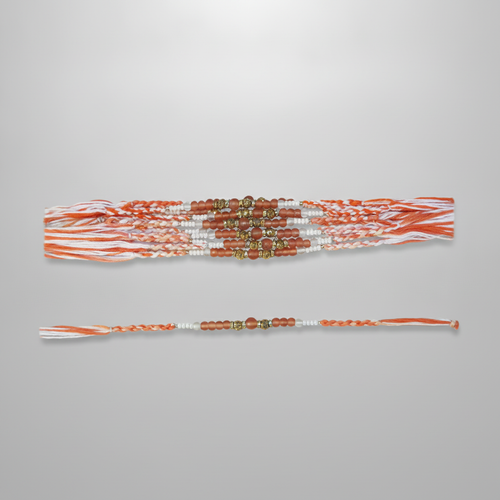 Handcrafted Beaded Rakhi Set – Orange & Gold (Box of 12)