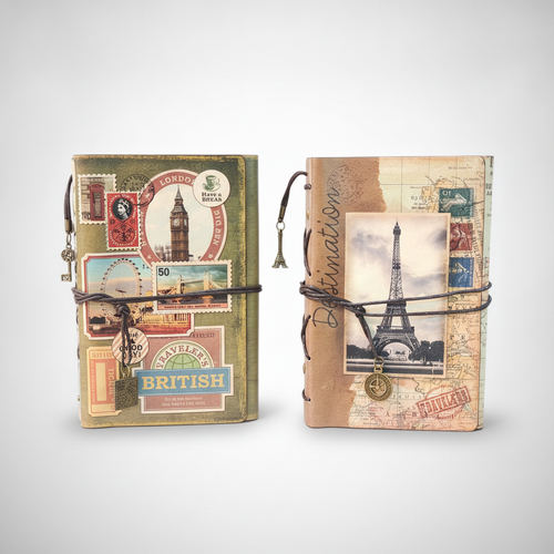 Vintage Travel Journal Notebook with Bookmark & Card Pocket