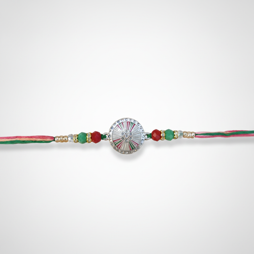 Elegant Meenakari Chakra Rakhi with Crystal Beads