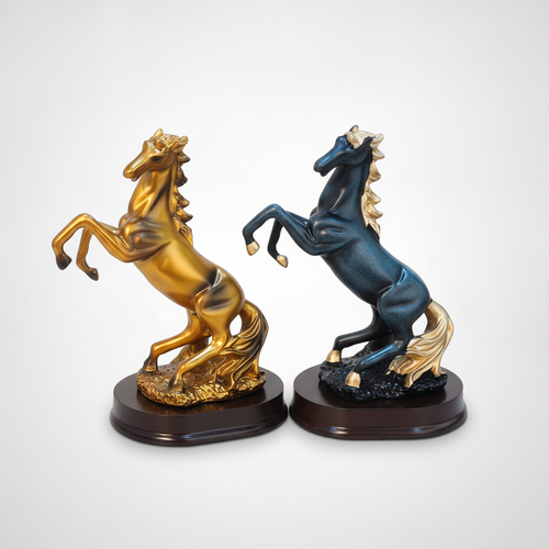Rearing Horse Duo Figurine Set – Gold & Black Resin Statues