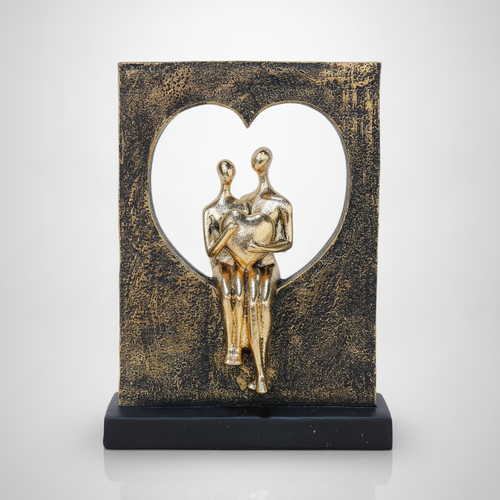 Golden Couple Heart Frame Romantic Figurine Sculpture