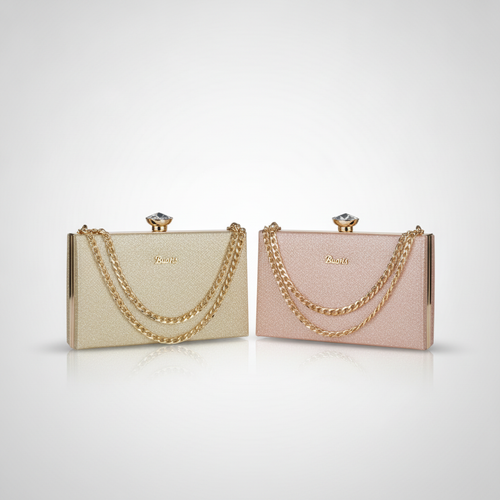 Exotic Glitter Clutch Purse with Gold Chain Strap