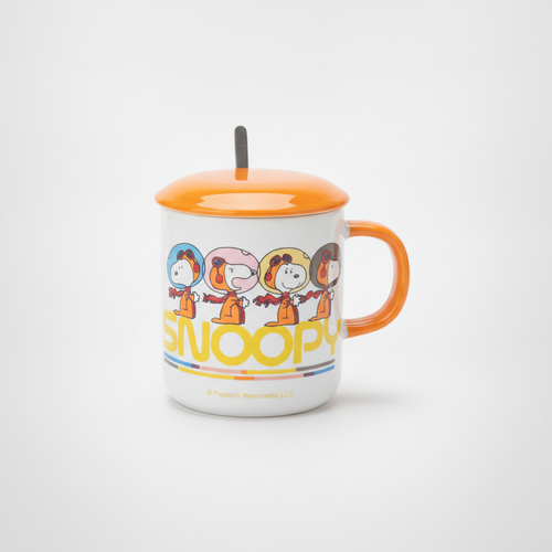 Snoopy Astronaut Ceramic Mug with Lid & Spoon