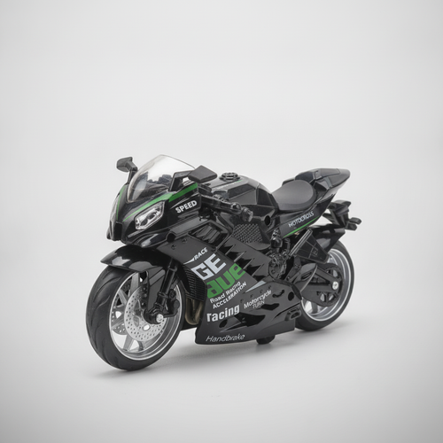 Kawasaki-Style Motocross Die-Cast Motorcycle Model with Lights & Smoke