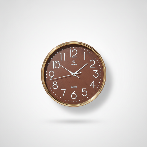 Haishi Quartz Wall Clock – Brown & Gold Round Design