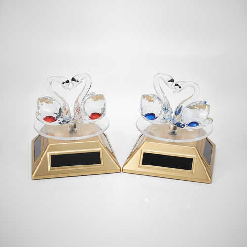Solar-Powered Rotating Crystal Swan Couple Figurine