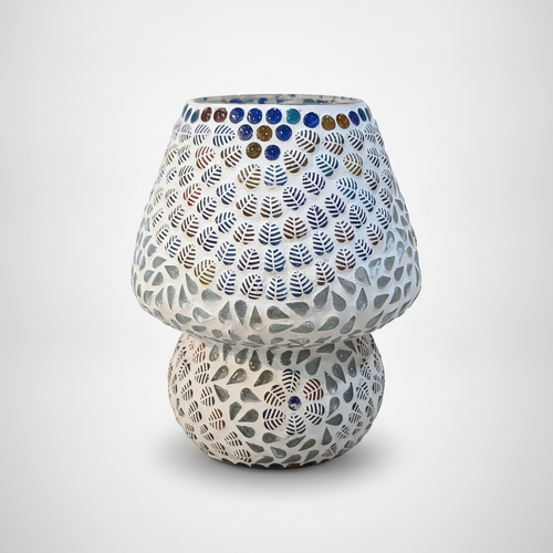 Mosaic Glass Table Lamp with Leaf & Dot Pattern