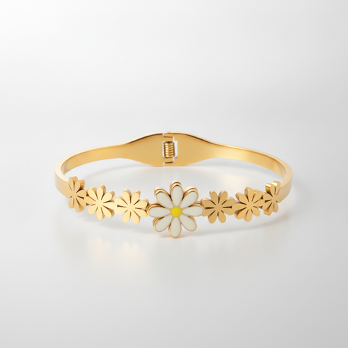 Gold Daisy Flower Bangle Bracelet for Women