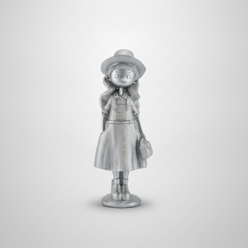 Whimsical Girl Figurine – Silver Resin Statue, 7 Inches