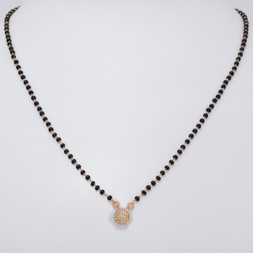 Elegant Black Bead Mangalsutra with CZ Diamond Pendant