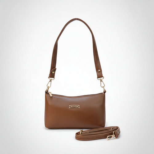 Wrangler Brown Faux Leather Mini Shoulder Bag with Crossbody Strap