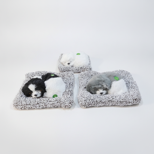 Sleeping Puppy Plush Toy on Cozy Mat – Realistic Dog